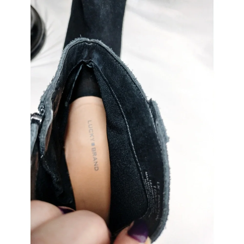 Lucky Brand Pinkton Black Suede Ankle Boots w/Block Heel & Side Zip‎